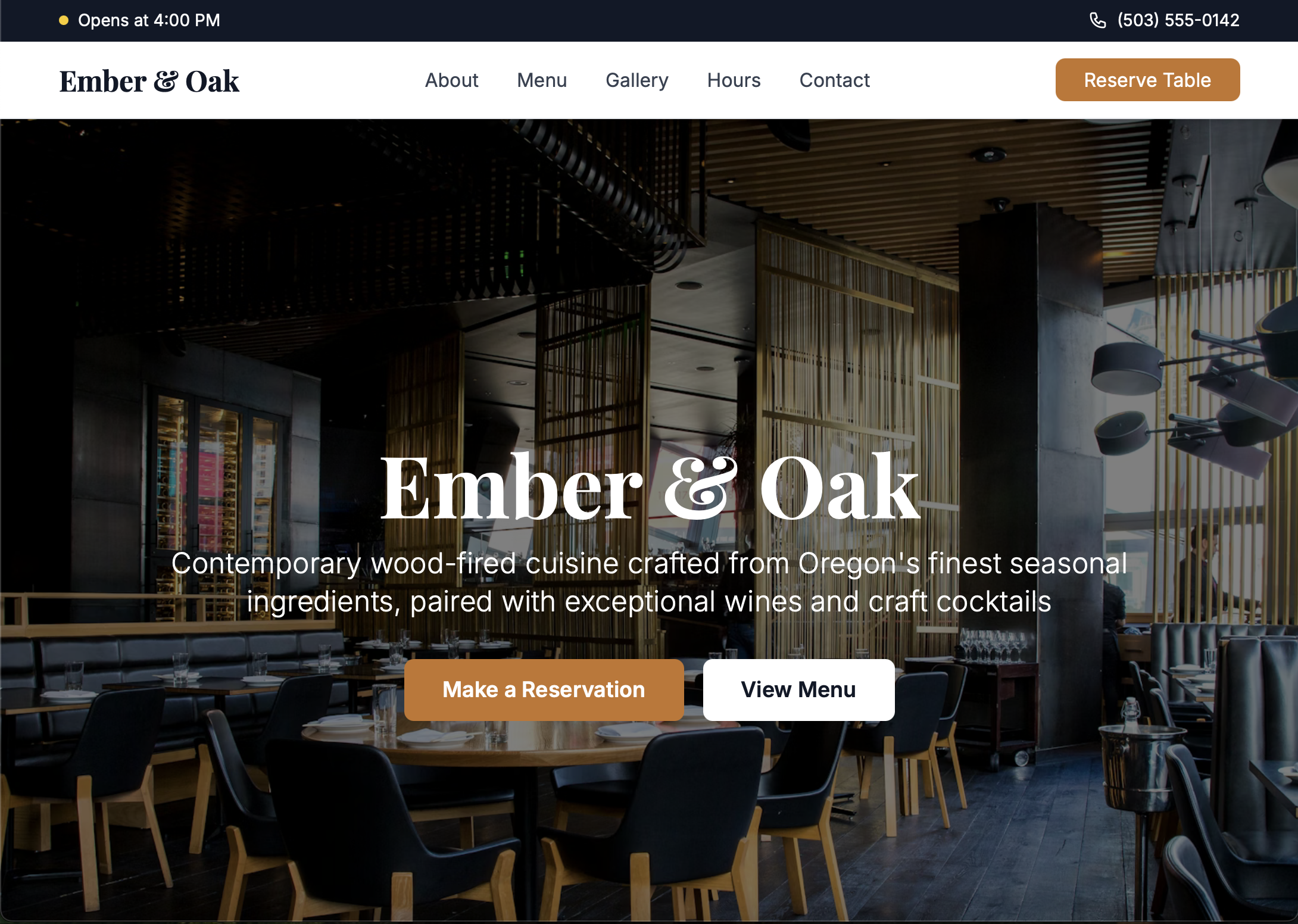 Restaurant website example